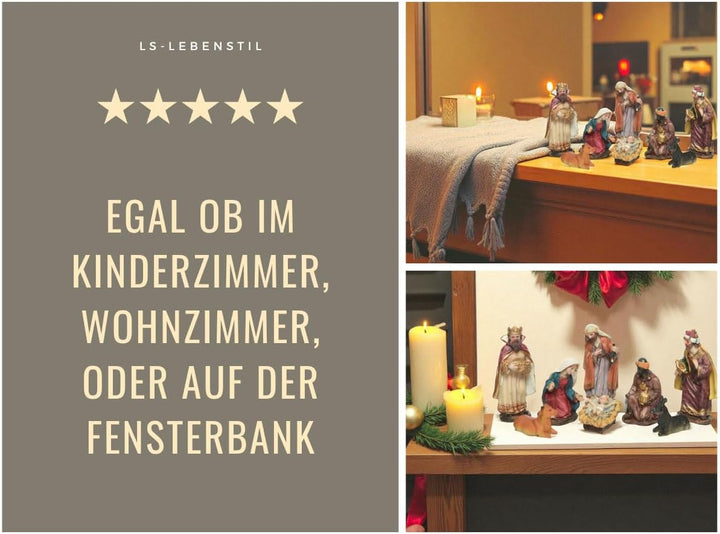 LS-LebenStil Krippenfiguren Set 11cm 8 Figuren bunt Krippe Krippenset handbemalt 8-teilig Bis 11cm,