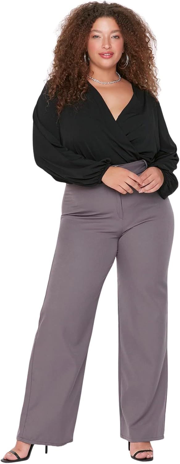 TRENDYOL Damen High Waist Wide Leg Plus Size Pants Hose 42 Grosse Grössen Anthrazit, 42 Grosse Gröss