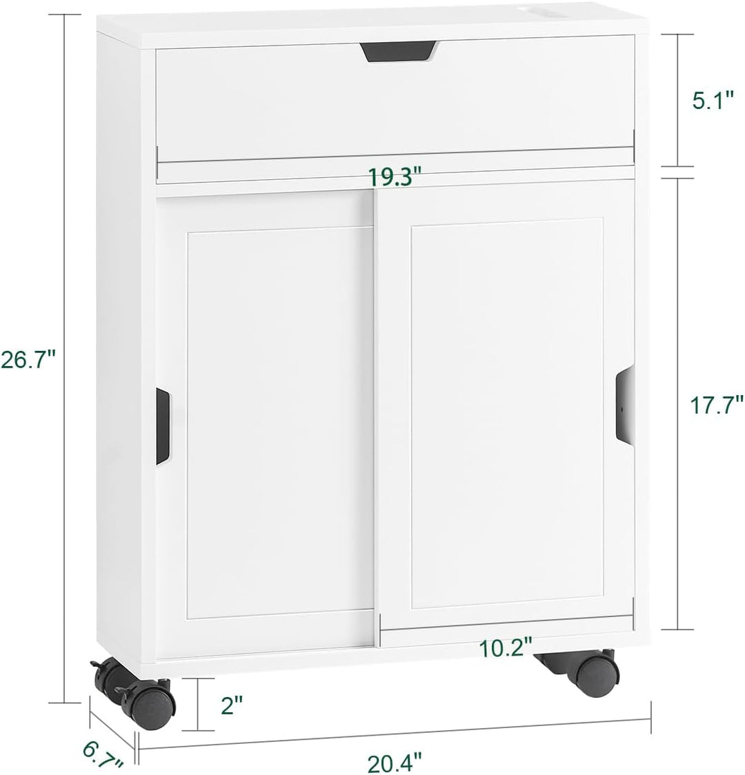 SoBuy BZR31-W Nischenregal Badezimmerschrank Badschrank Badrollwagen mit 2 Schiebetüren und 1 Klappe