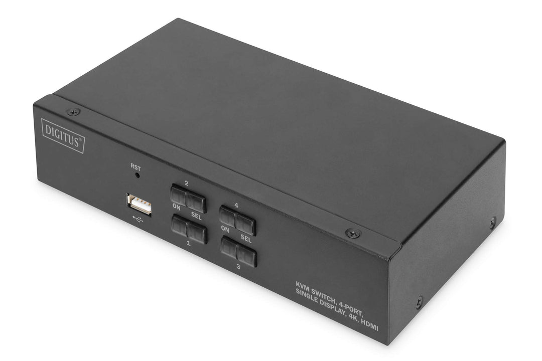 DIGITUS KVM-Switch HDMI – 4-Port Single-Display – 4 PC 1 Monitor – 1x Maus, Tastatur & Audio für 4 C