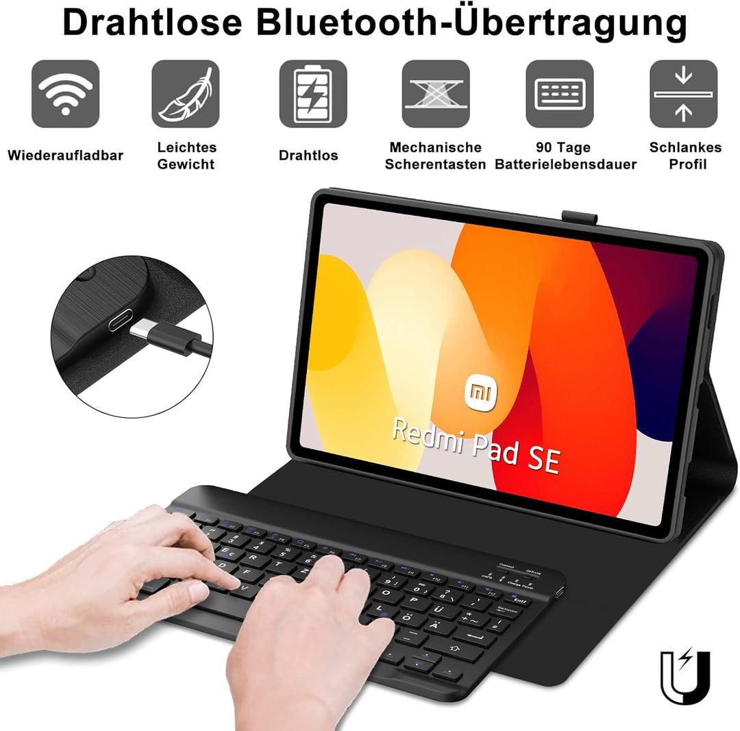 IVEOPPE Tastatur Hülle für Xiaomi Redmi Pad SE 11'', Deutsches QWERTZ-Layout, Bluetooth Abnehmbare T
