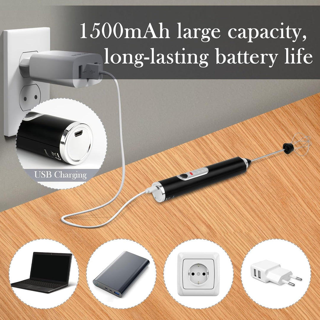 Milchaufschäumer Elektrisch Edelstahl Melektrischer Schneebesen USB Wiederaufladbar Milchschäumer G