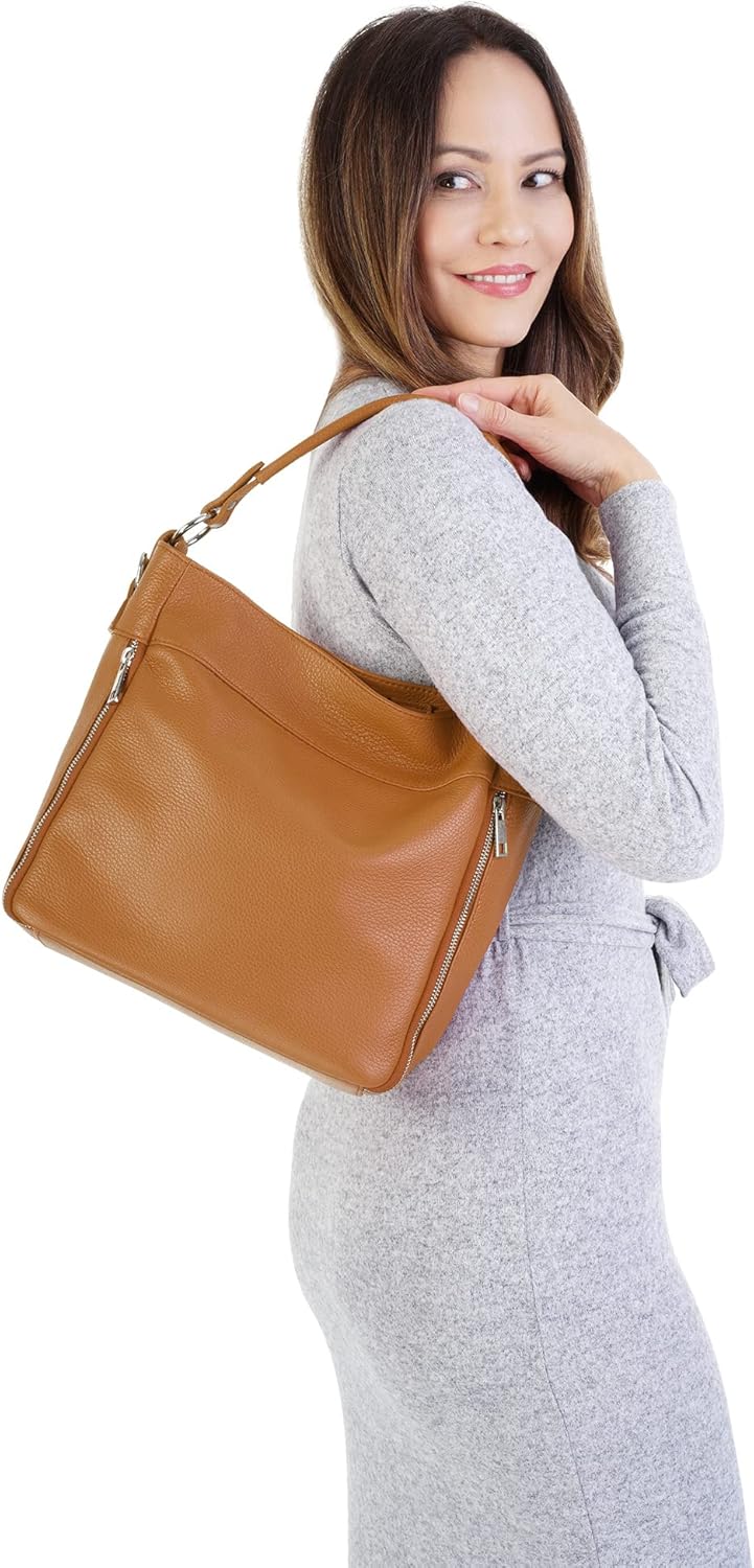 Handtasche Echt Leder Damen Made in Italy, Smartphonefach, Damentasche aus Rindleder, Umhängetasche