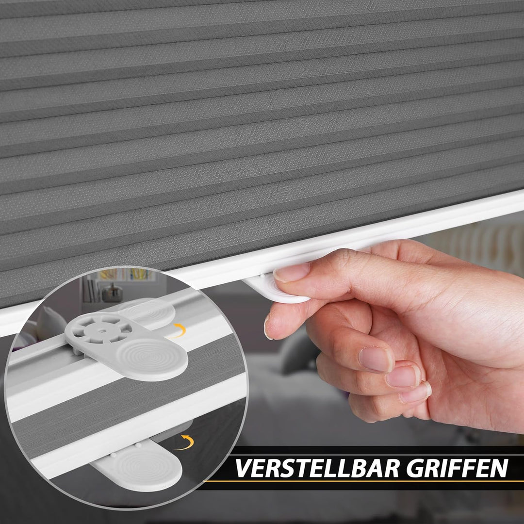 Allesin Wabenplissee ohne Bohren Verdunklung Thermo Doppelplissee Klemmfix Zweifarbig Grau-weiss 50x