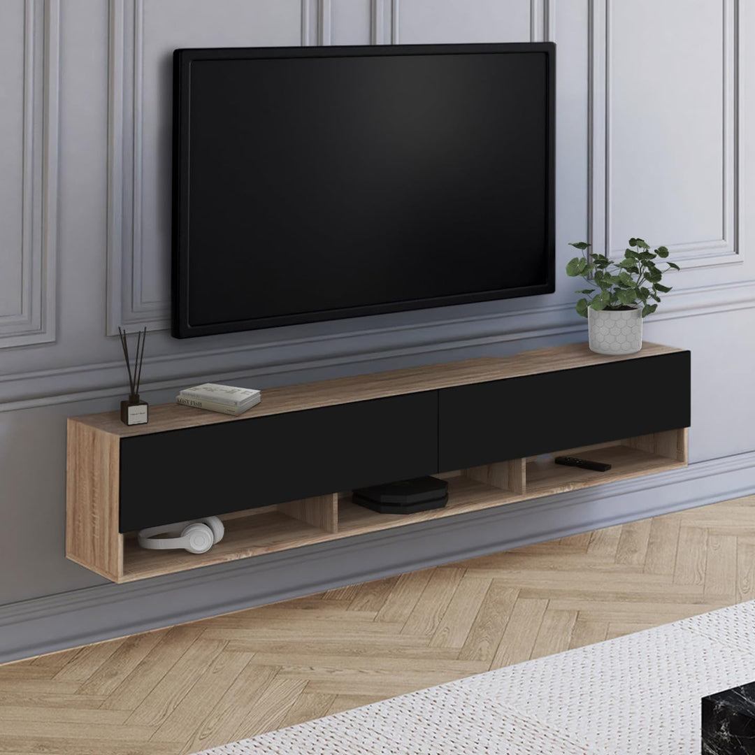 IDMarket - TV-Schrank Elio, 180 cm, 2 Türen, mit Ablage aus Holz und schwarz