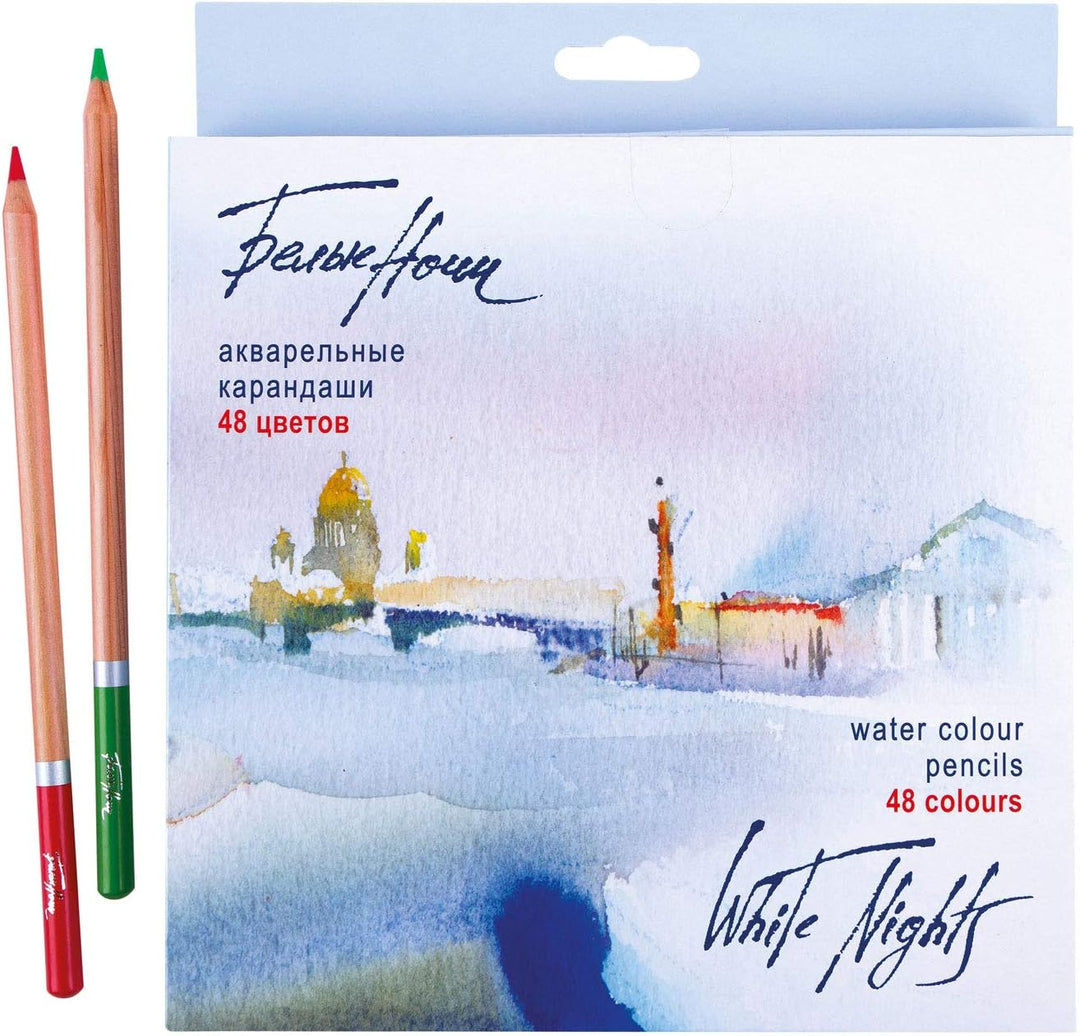 Honsell 80131 - White Nights Aquarellstifte 48er Set im Kartonetui, holzgefasste Stifte mit hoher Fa