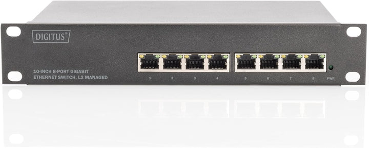 DIGITUS Gigabit Ethernet Netzwerk-Switch - 10 Zoll - 8 Ports - L2+ Managed - VLAN, Link Aggregation