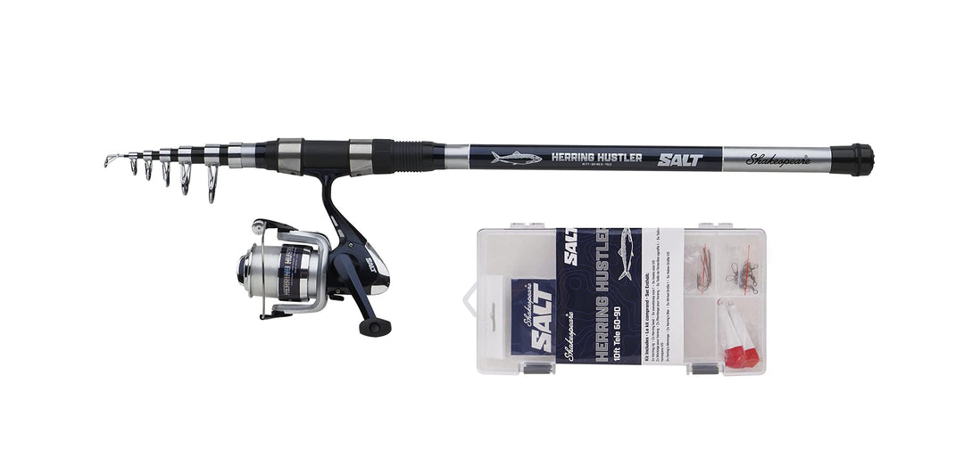 Shakespeare Salt Herring Hustler Sea Fishing Combo, inklusive starker Graphitrolle, Fiberglasrute, H
