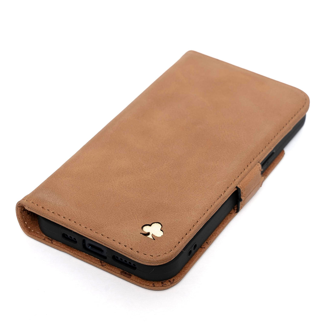 Porter Riley - Lederhülle für iPhone 13 Pro (6.1"). Premium Echtleder Standhülle/Ledertasche/Briefta