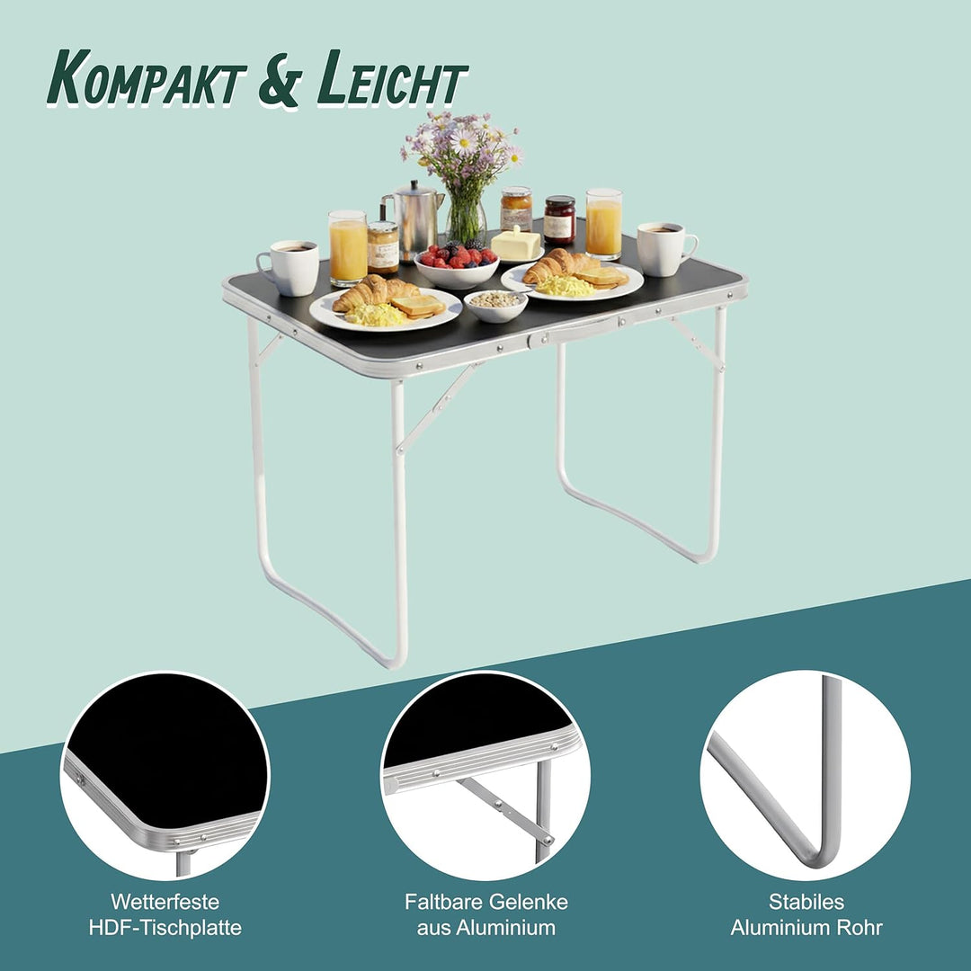 Relaxdays Campingtisch, Faltbarer Beistelltisch, HBT 68,5 x 80 x 60 cm, Camping & Picknick, Klapptis