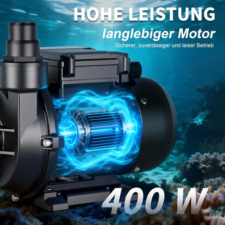 FOTING Poolpumpe 11.500 l/h, max. 10 m Förderhöhe, Schwimmbadpumpe für Swimmingpool &amp; Pool Garten -