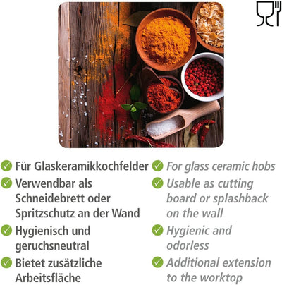 WENKO Herdabdeckplatte gross Gewürze, Herdabdeckung für Glaskeramik-Kochfelder, Gehärtetes Glas, 56