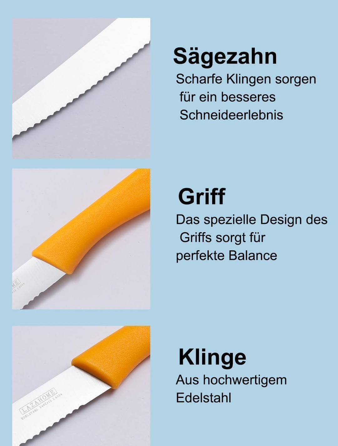 Classic Line Tafelmesser Set 12-teilig，23.2CM, Professionelles Tafelmesser aus Edelstahl wellenschli