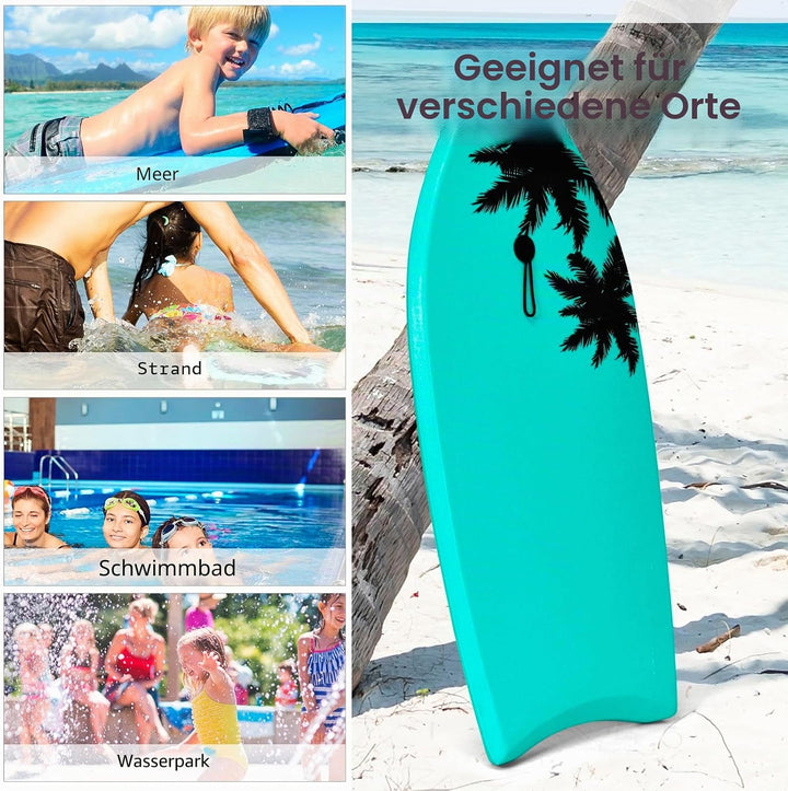 HOMASIS Bodyboard Schwimmbrett mit Zugseil 90 cm, Surfbrett für Kinder und Erwachsene, Surfbrett mit