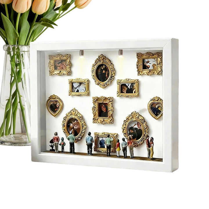 DIY Mini Museum Silhouettenbox Mit Licht, 22,7x31,4x3,7cm Holz Gold Mini Rahmen Figuren Foto Memory