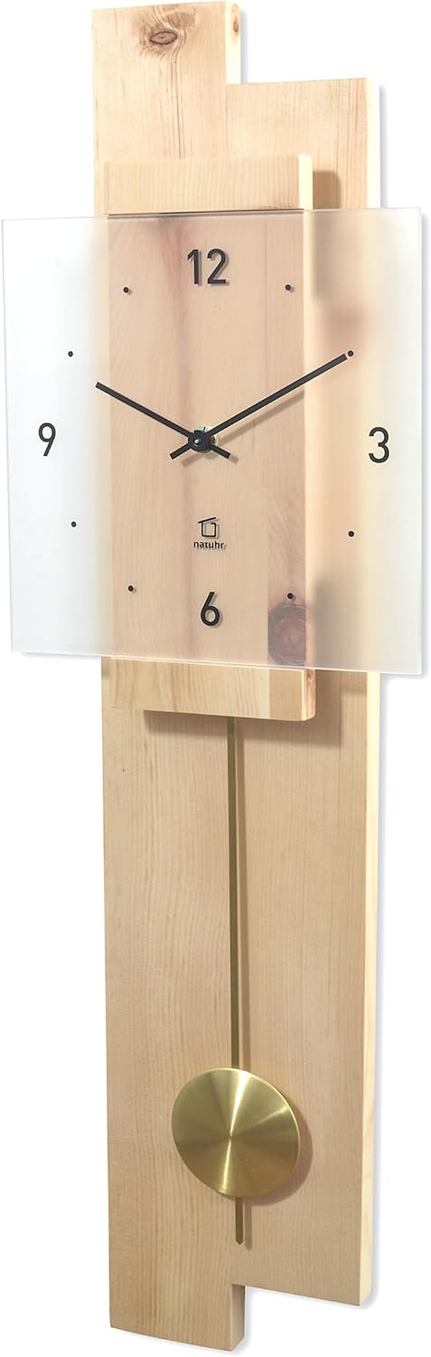Natuhr Pendeluhr Holz Zirbenwald geräuscharm Massivholz Zirbe Mineralglas U.T.S. Uhrwerk Made in Ger