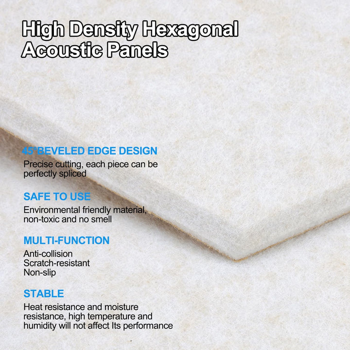 Hexagon Akustikplatten Selbstklebend, 12 Stück Hohe Dichte Schallabsorber Wand für Decken-/Tür-/Wand