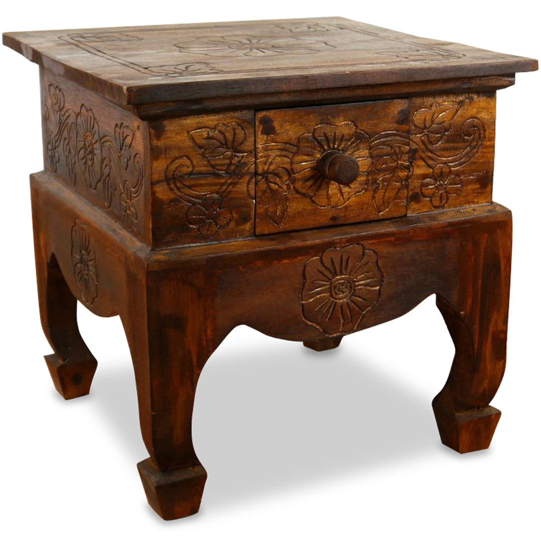 livasia Opiumtisch mit Schublade, Beistelltisch, Couchtisch, Nachttisch, Holztisch aus Bali, Handarb