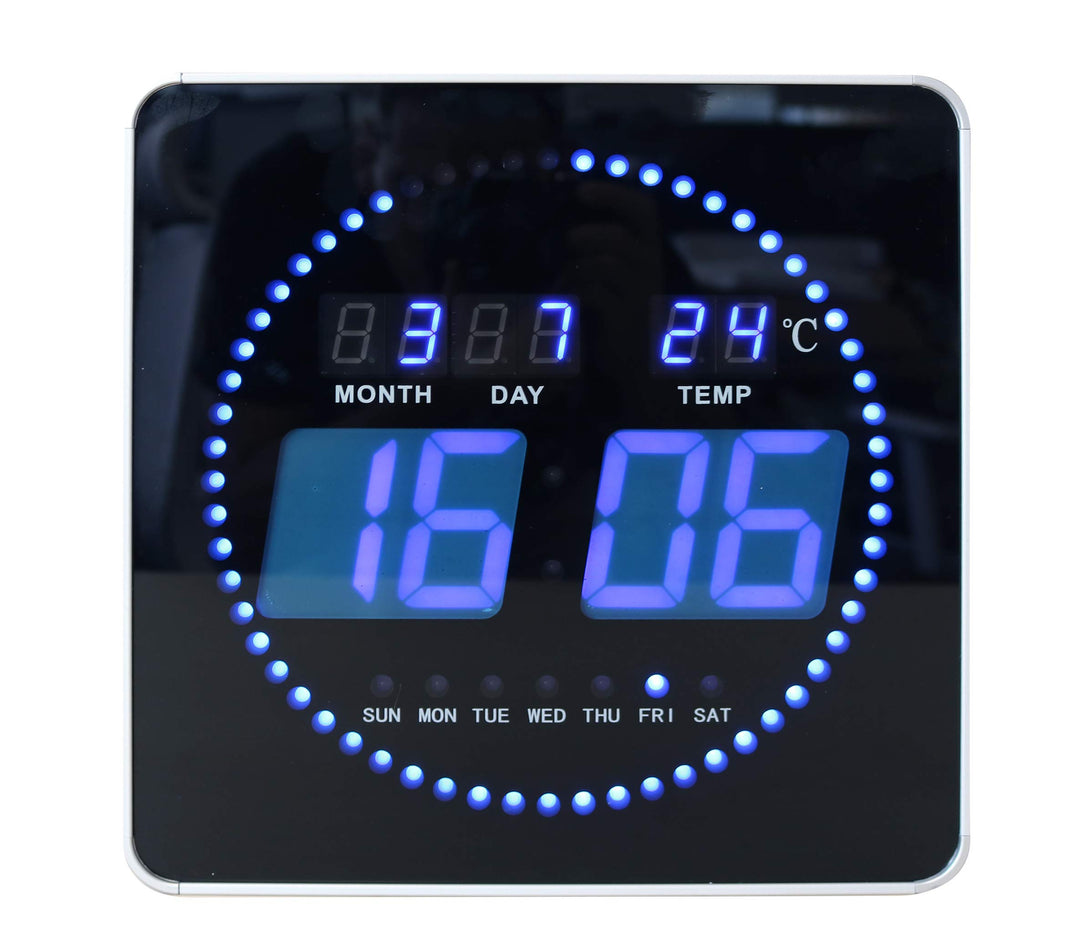 Unilux FLO LED Wanduhr, mit Datum und Temperatur, 28 x 28 cm