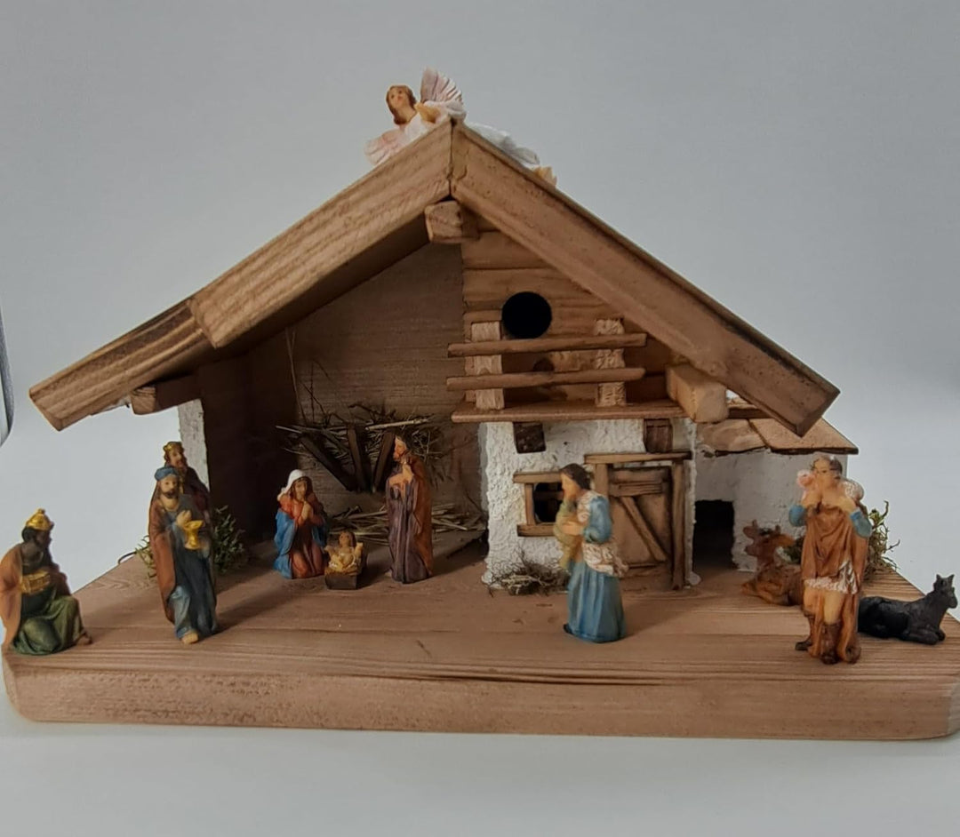 Weihnachtskrippe- Krippe Krippenstall Weihnachten-Weihnachtskrippe mit Figuren (KF-4)