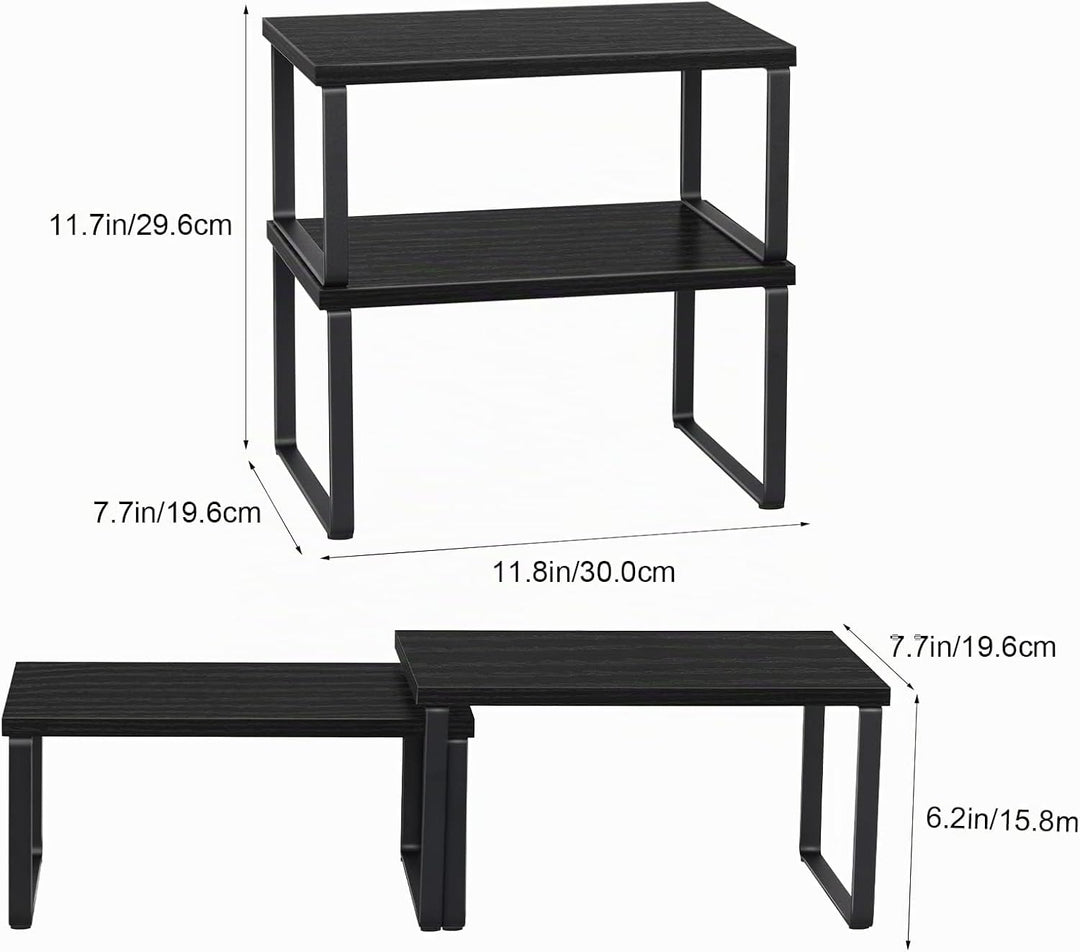 CADUKE Schrankregal Organizer 2er Set, Küchenschrank Lagerregale mit Metallrahmen und Holz-Arbeitspl