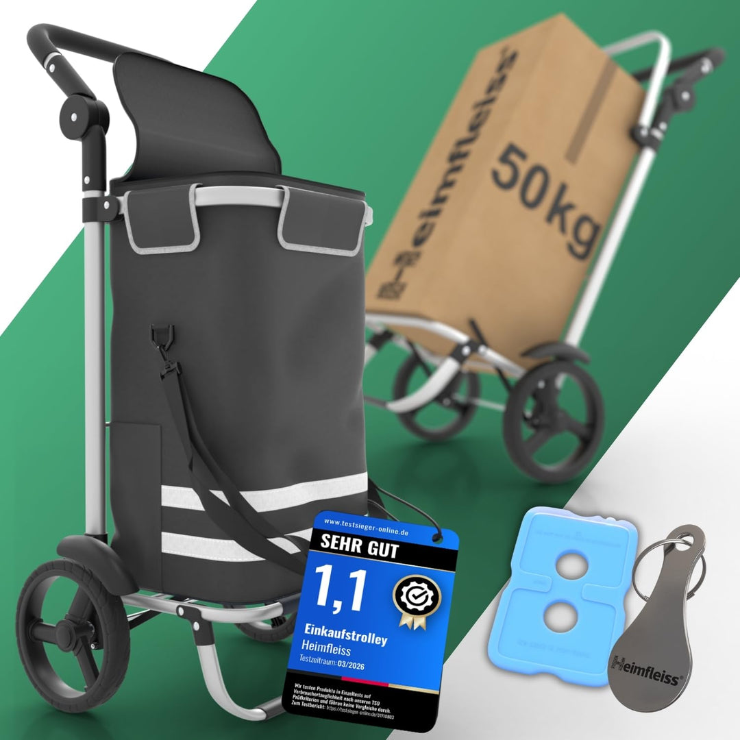 Heimfleiss® Trolley Einkaufstrolley mit 56L Volumen | Einkaufswagen klappbar mit 50kg Traglast | Lei