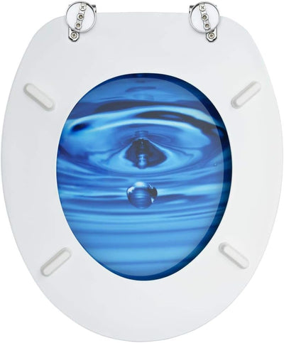 HOMIUSE Toilettensitz mit Deckel MDF Blau Wassertropfen Toilettendeckel Wc Sitz Klobrille Wc Deckel