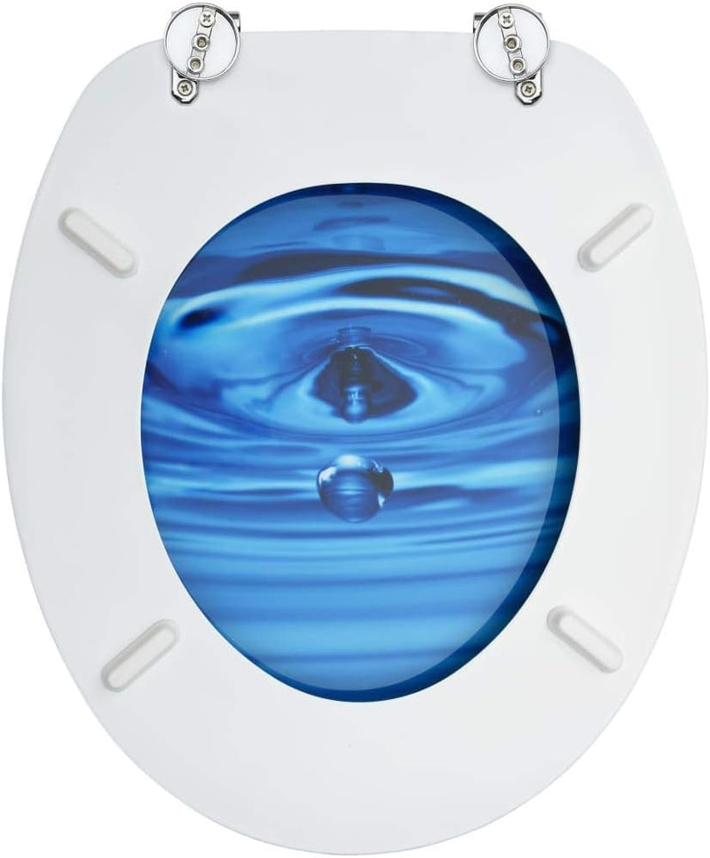 HOMIUSE Toilettensitz mit Deckel MDF Blau Wassertropfen Toilettendeckel Wc Sitz Klobrille Wc Deckel