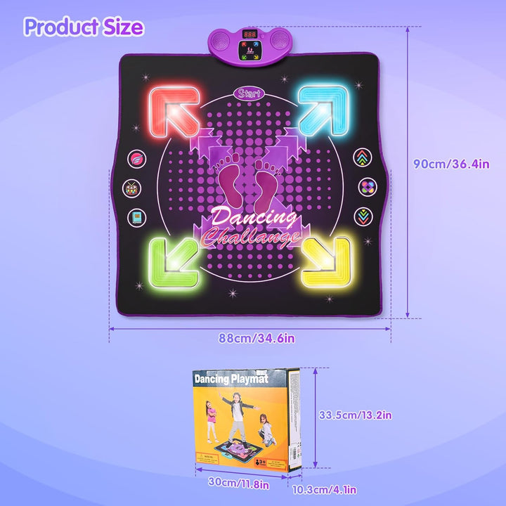 Tanzmatte mit Bluetooth & Beleuchtung, 4 Spielmodi – Interaktive Musikmatte für Kinder mit Rutschfes