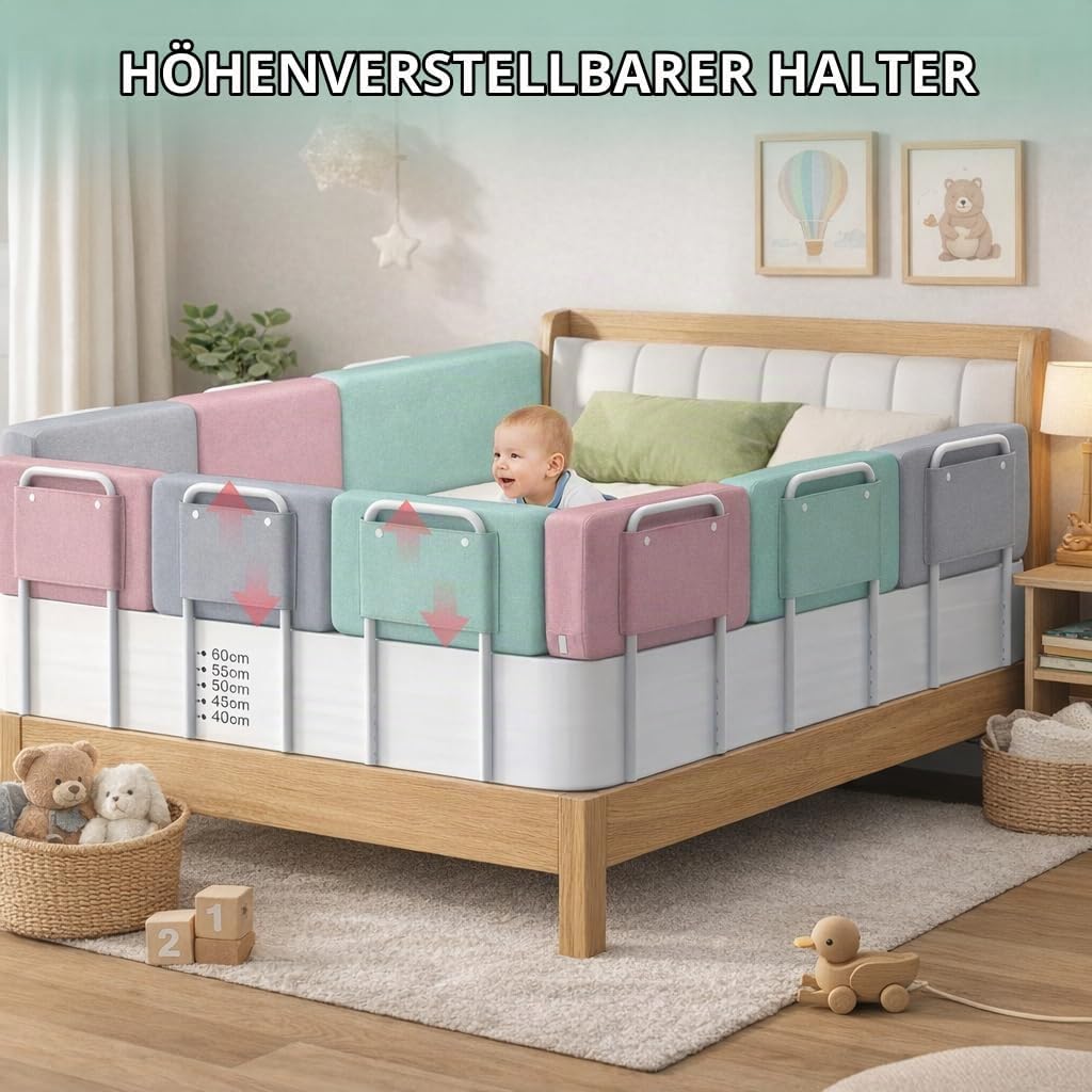 Rausfallschutz Bett, Rausfallschutz Bettgitter für Kinder, Gepolstert, Höhenverstellbar, Bettschutzg