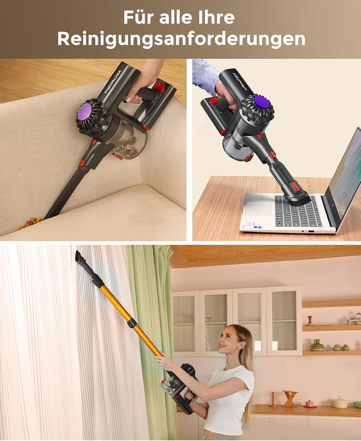 VACTechPro 40KPa Akku Staubsauger kabellos,Kabelloser Staubsauger mit abnehmbarem Akku,bis zu 40min