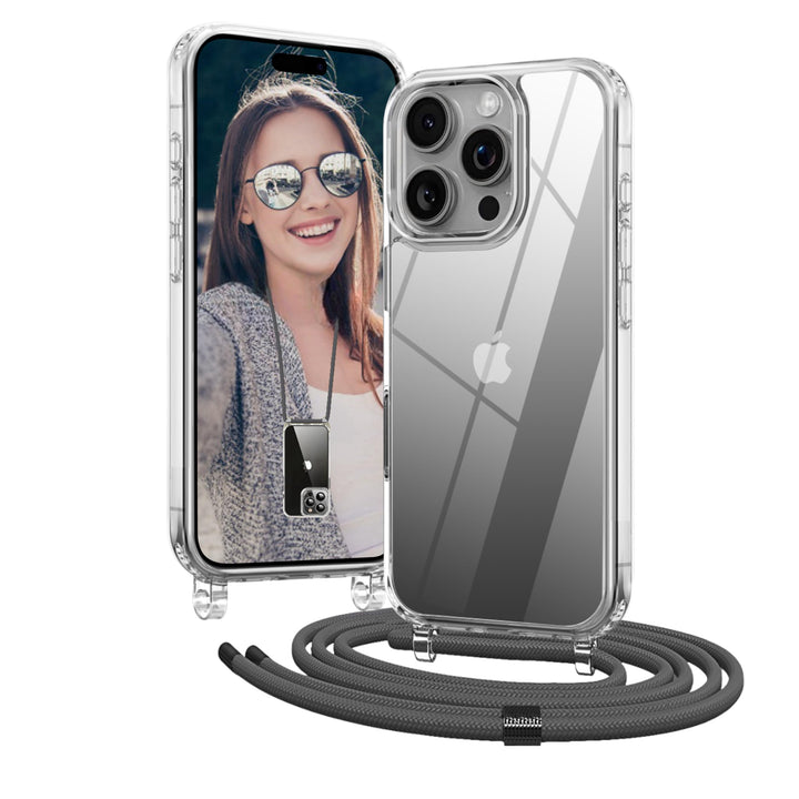 Handykette für iPhone 16 Pro Max Hülle mit Band, Necklace Handyhülle, Transparente Schutzhülle zum U