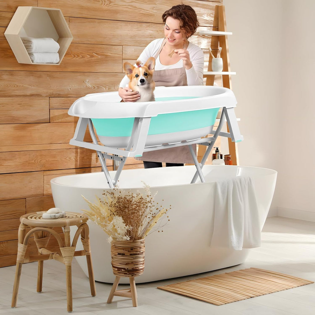 Hundebadewanne mit 2-in-1-Klappständer, erhöhte, zusammenklappbare Haustierwaschstation, 87 x 61 x 8