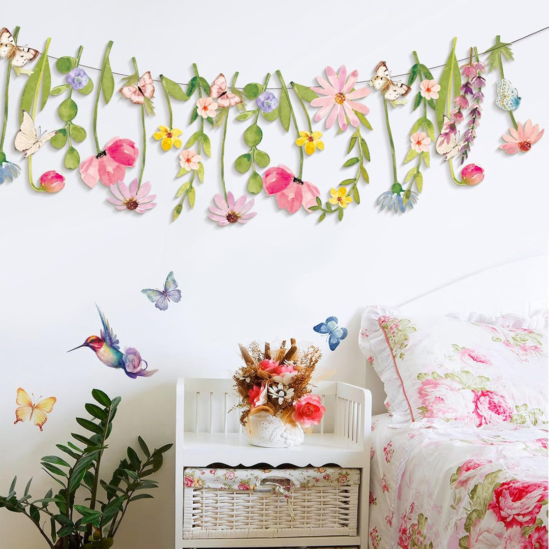 Easy Joy Blumengirlande,Papierblumen Deko,Pastell Gänseblümchen Banner mit Schmetterling,Zimmer Deko
