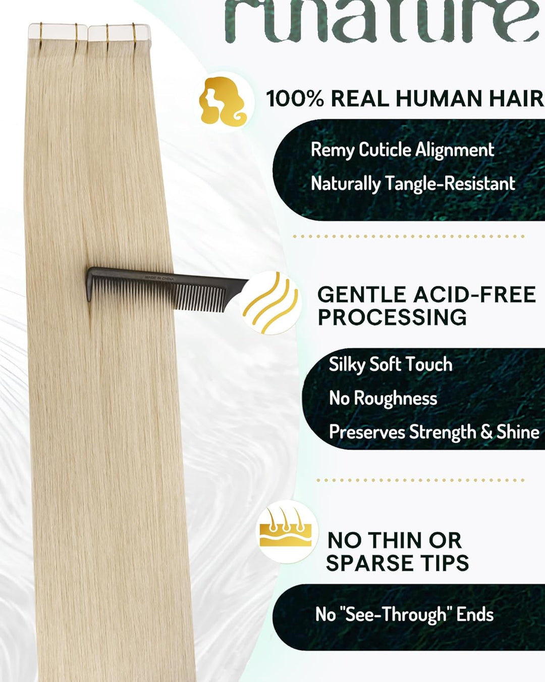 RUNATURE Tape Extensions Echthaar Blond 55cm Lang Haarverlangerung Echthaar Tape in Glatte Haare 50g