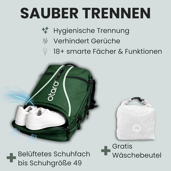 Otaro Tennisrucksack mit Schuhfach (Für 2 Tennisschläger) Inkl. Separierten Schuhfach & Schlägerschu