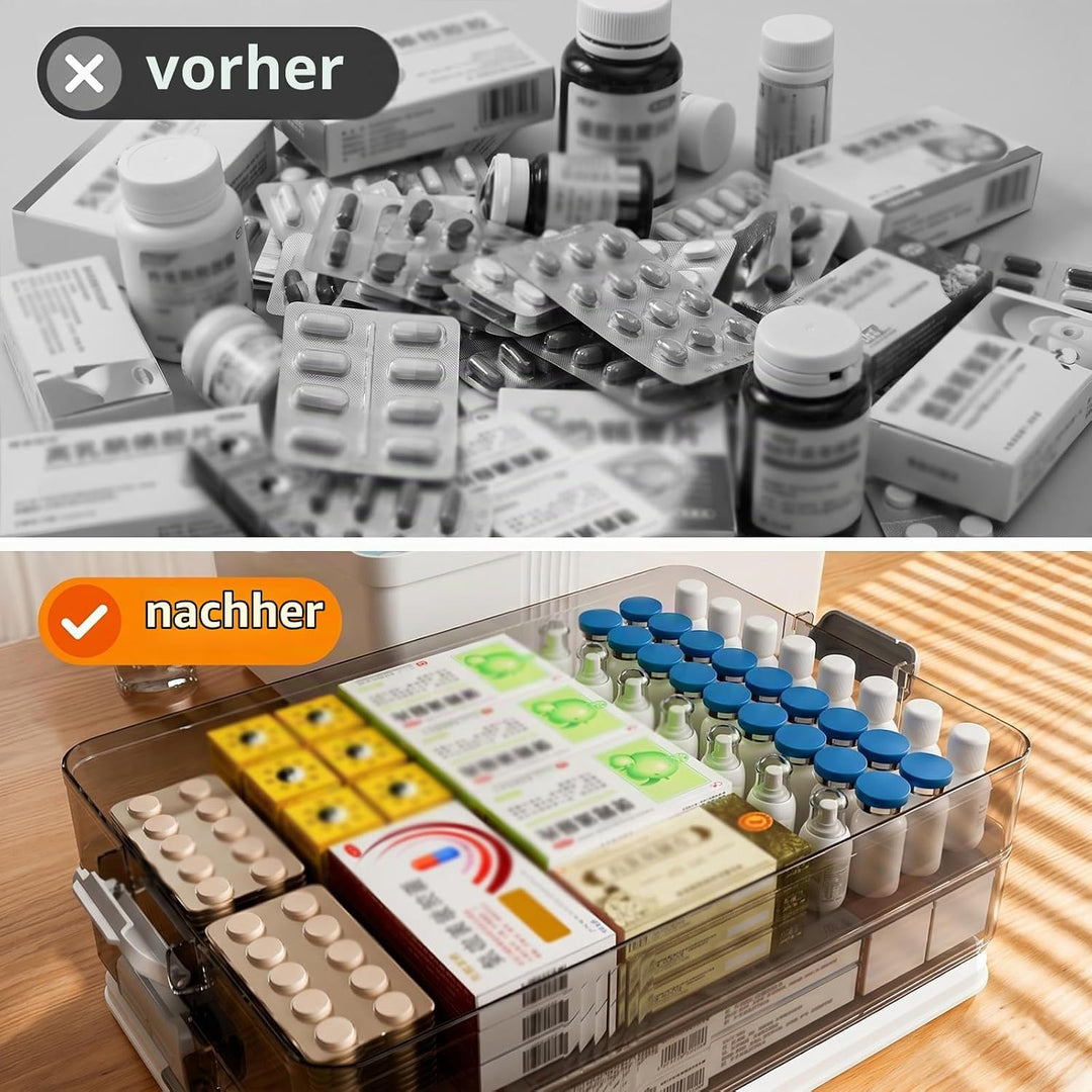 3 Stöckige Medikamenten Aufbewahrung, Hausapotheke Box mit Griff und herausnehmbarem Fach, Multifunc