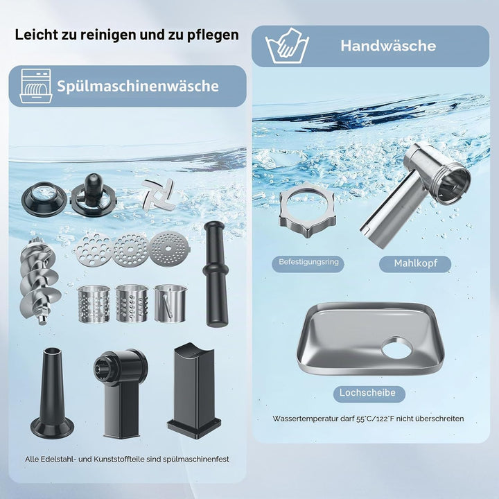 Helangel Elektrischer Fleischwolf, 2000-W-Fleischwolf, Professioneller Wurstmacher &amp; Kubbe-Set mit 3