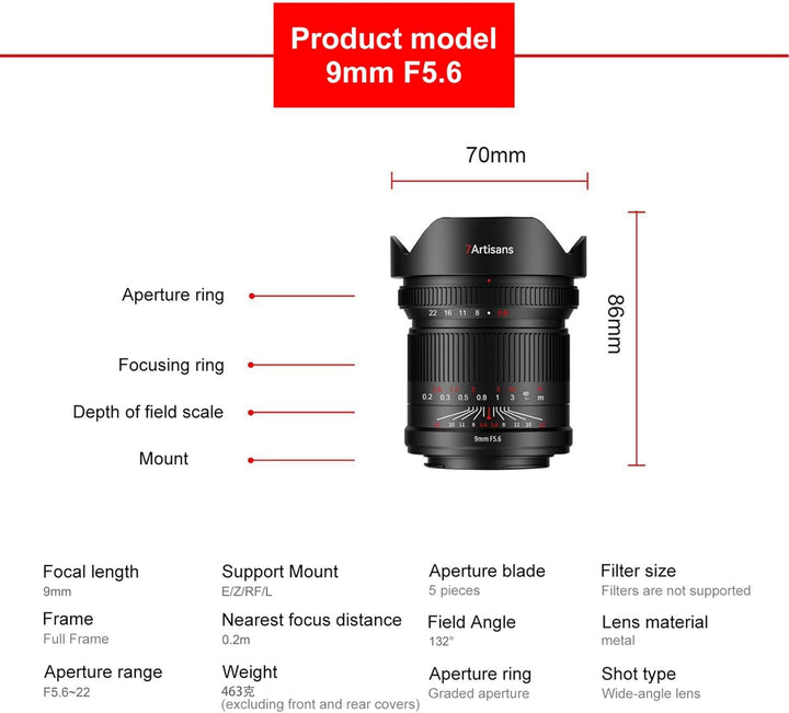 7artisans 9mm F5.6 Sony E objektive,Ultra Weitwinkel Filter-Upgrade Full Frame 132° Large Aperture M