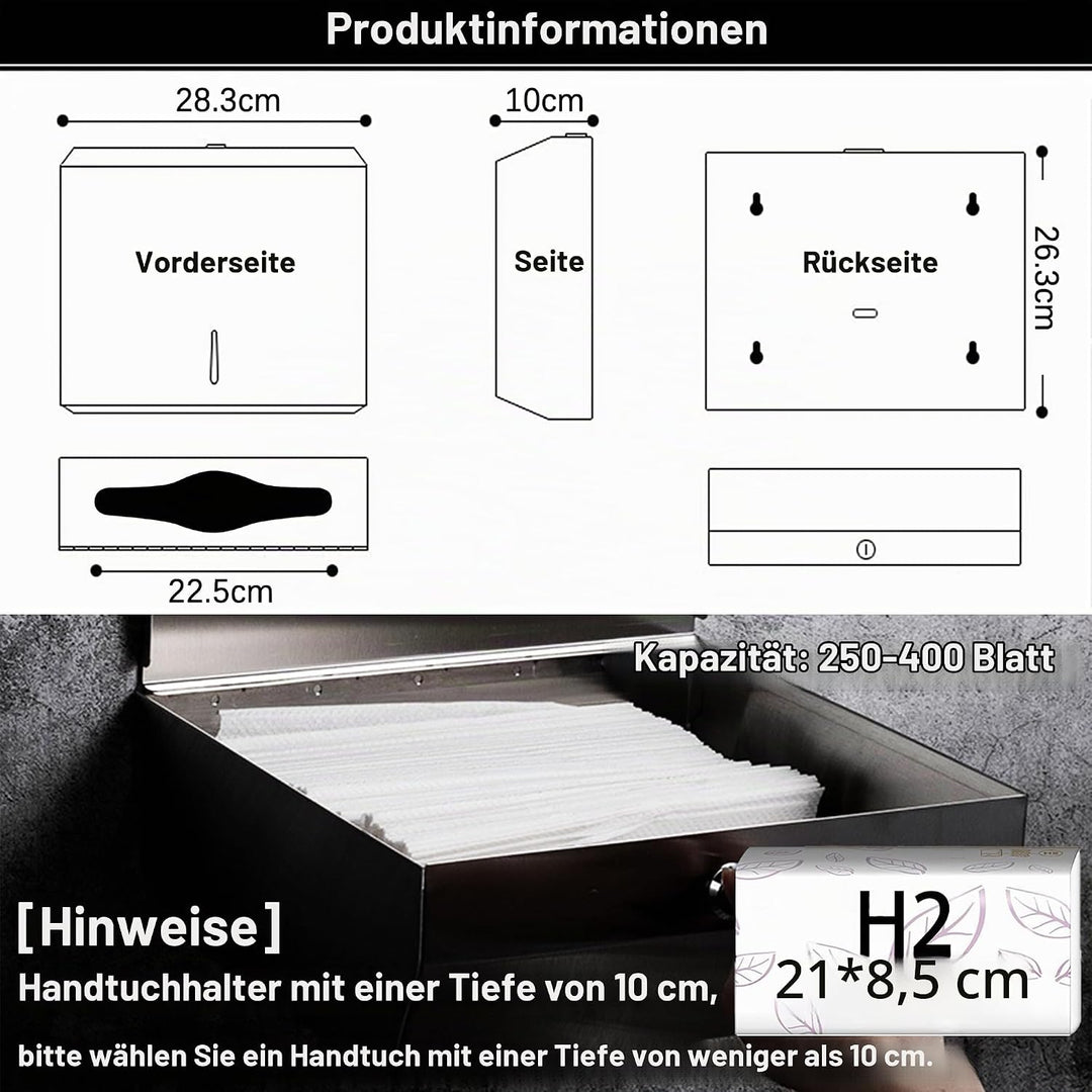 Papierhandtuchspender, Edelstahl Handtuchspender abschliessbar, Falttuchspender Papiertuchspender C/