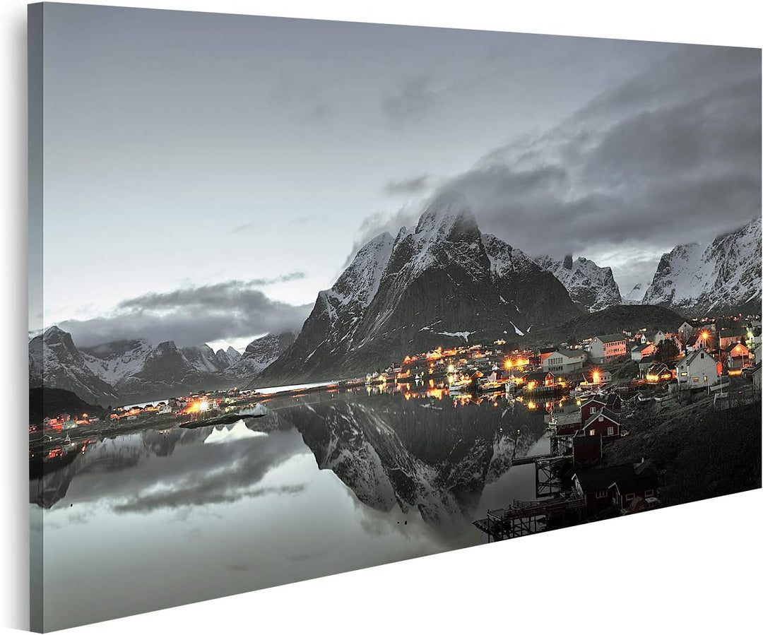 islandburner Bild auf Leinwand Sonnenuntergang Dorf Lofoten Inseln Norwegen Bilder Wandbilder Poster