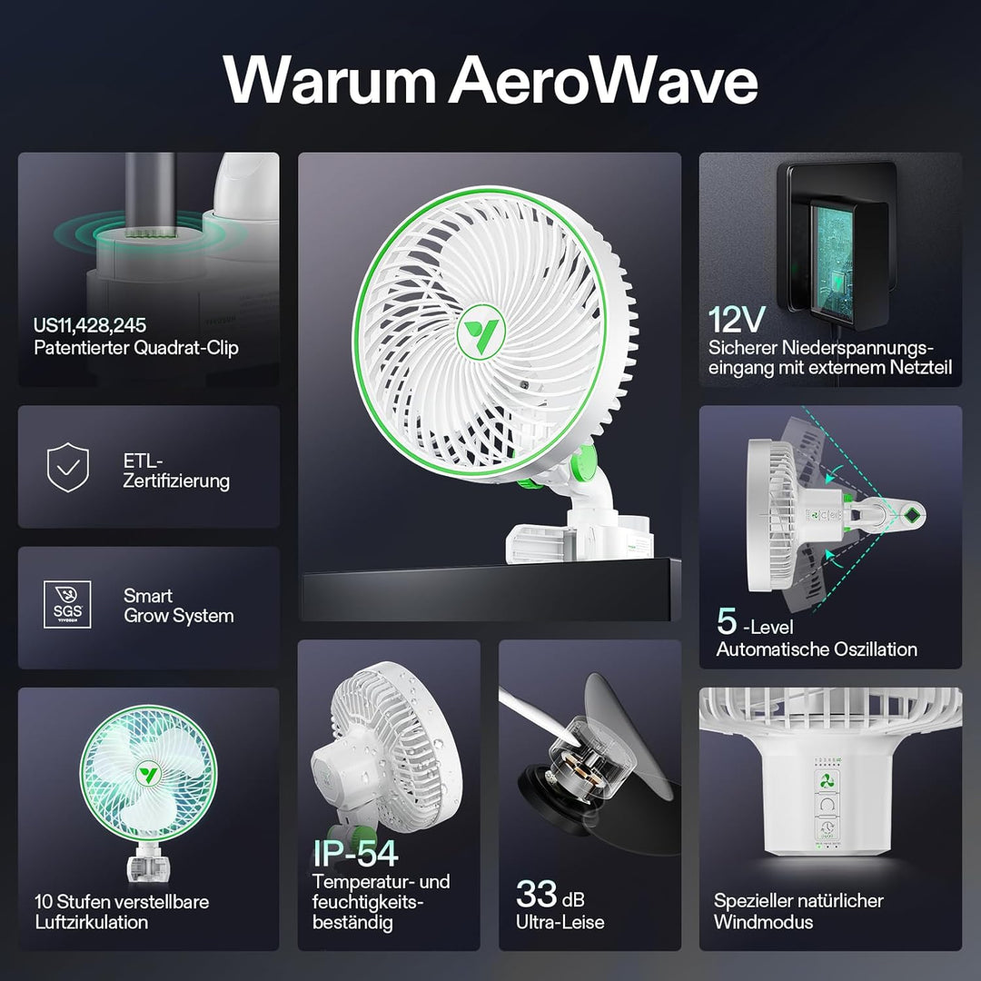 VIVOSUN AeroWave E6 Gen2 Growzelt-Clip-Ventilator150 mm, EC-Motor, Smarte WLAN-Steuerung,10-stufiger
