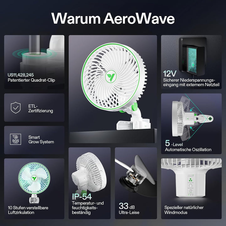 VIVOSUN AeroWave E6 Gen2 Growzelt-Clip-Ventilator150 mm, EC-Motor, Smarte WLAN-Steuerung,10-stufiger