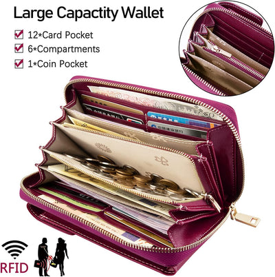 ENONEO Handytasche zum Umhängen RFID Schutz Handy Geldbeutel Umhängetasche Damen Klein Leder mit 12