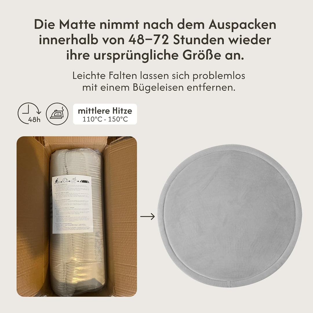 Wolkenweiche Samtmatte-Spielmatte Baby 120x120x2,5cm, grau – Kinderteppich mit hochwertigem Memory-S