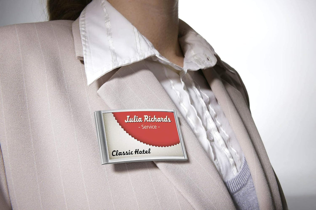 Durable Namensschild Classic mit Kombiklemme, 34 x 74 mm, 10 Stück, silber, 854323, 34 x 74 mm