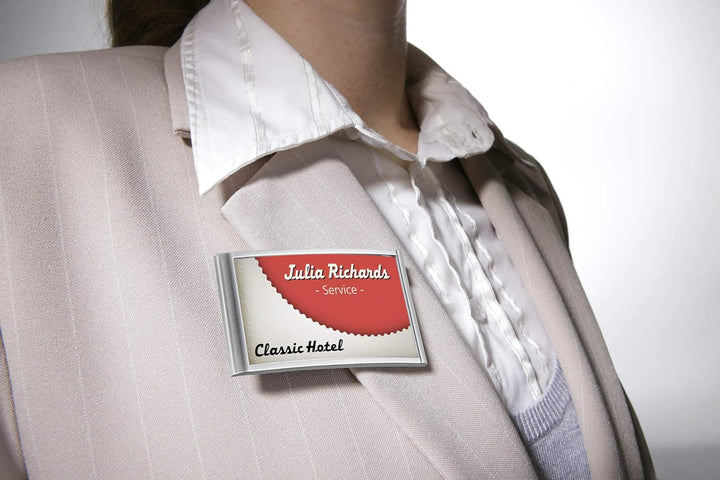 Durable Namensschild Classic mit Kombiklemme, 34 x 74 mm, 10 Stück, silber, 854323, 34 x 74 mm