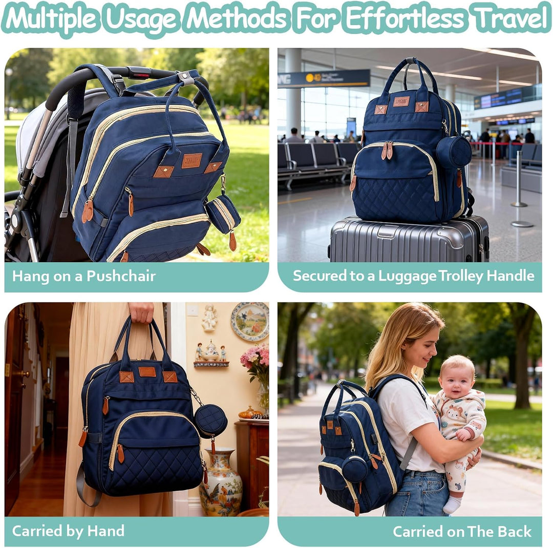 Wickeltasche Rucksack，Wickelrucksack Gross，Multifunktional Diaper Bag mit Mobiler Wickelauflage，Wass