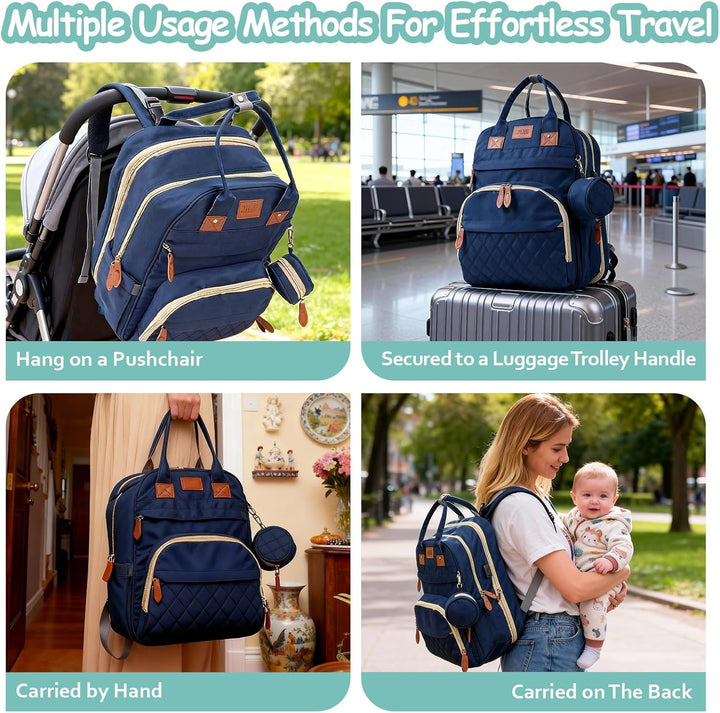 Wickeltasche Rucksack，Wickelrucksack Gross，Multifunktional Diaper Bag mit Mobiler Wickelauflage，Wass