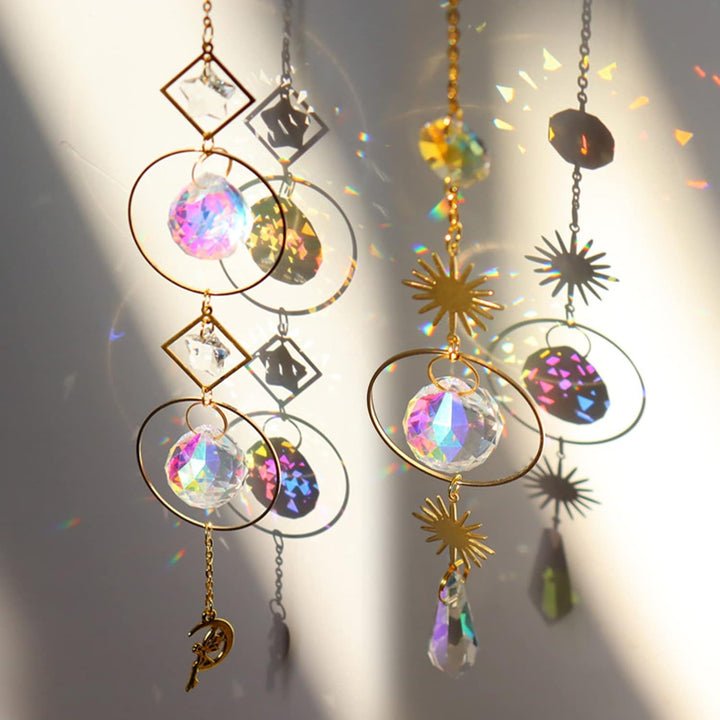 7 Stück Sonnenfänger Kristall Hanging Windspiel Regenbogen Sonnen Mond Anhänger Kristalle Ornament K